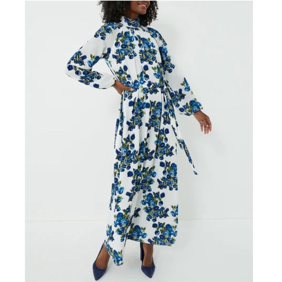 EMILIA WICKSTEAD Blue Flower Bouquet Elanda Crepe Georgette Dress - Picture 2 of 12
